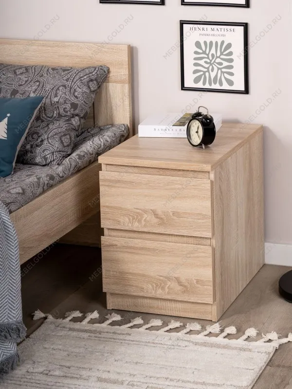 Тумба прикроватная Мальта, 2 ящика, 48х40х54 см, дуб сонома | изображение 1