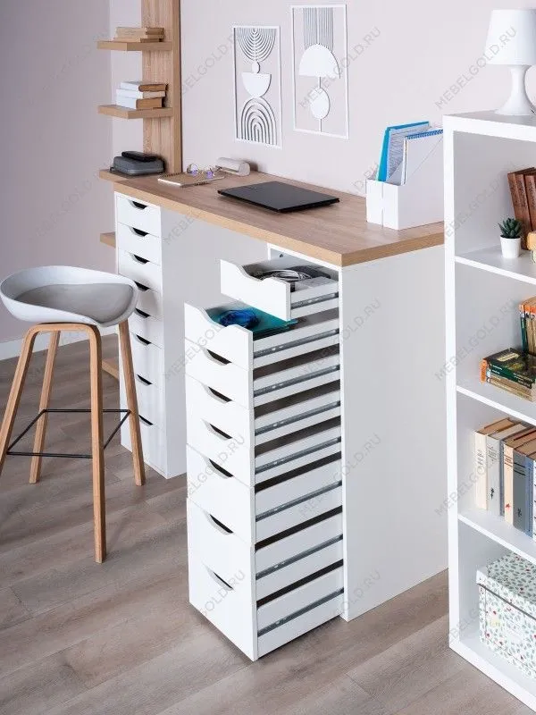 Стол письменный Ингар, 16 ящиков, 140х106х55 см, дуб беленый | изображение 8