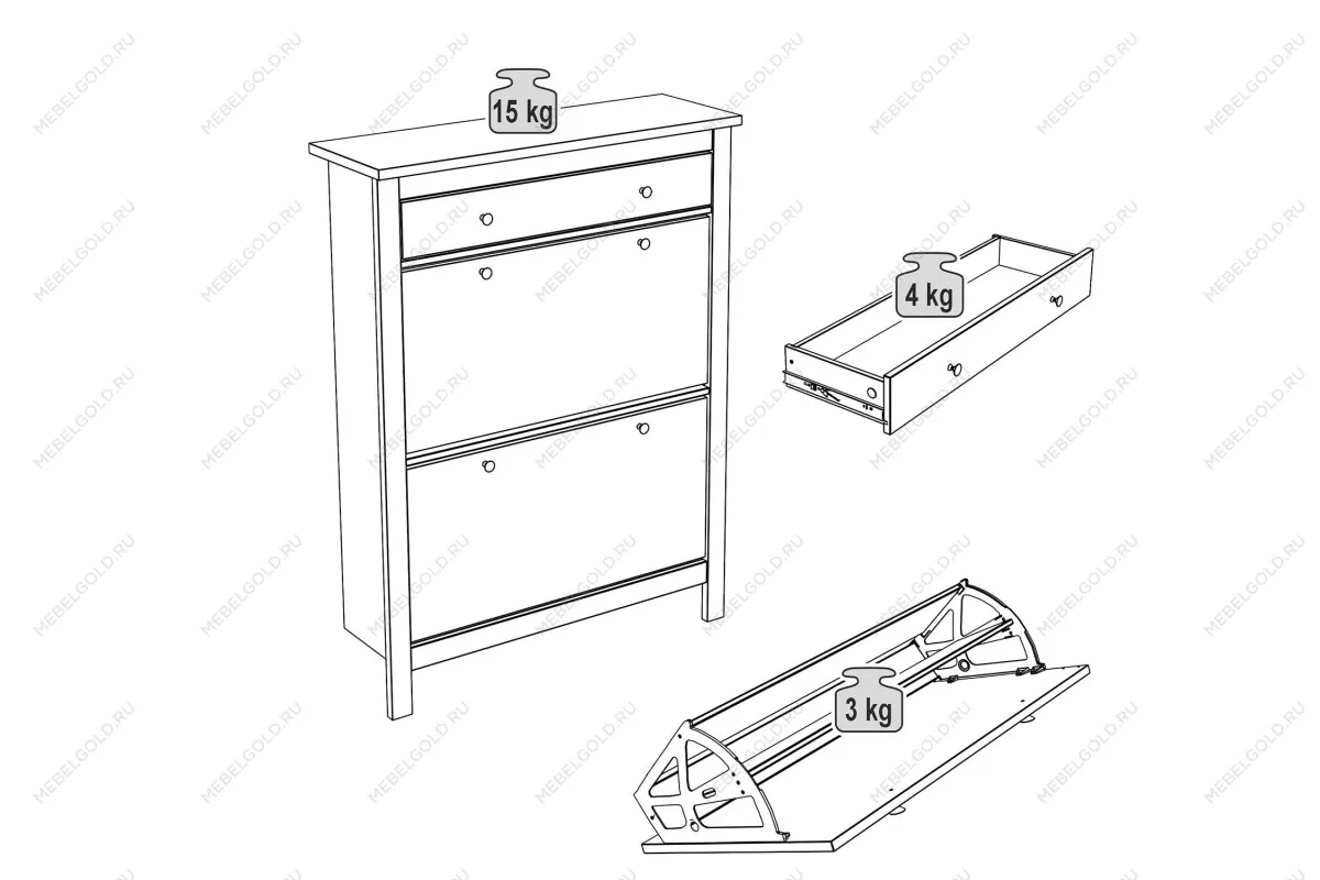 Обувница Сага с 2 откидными ящиками 92х122 кашемир/ясень | изображение 3