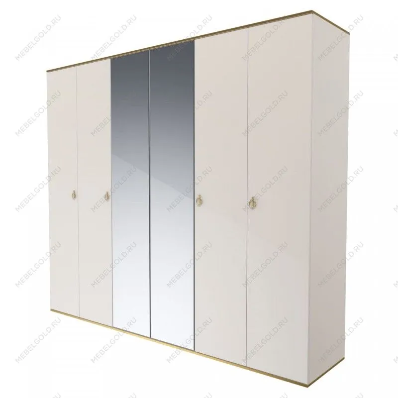 Шкаф 6-ти дверный с зеркалом Римини (Слоновая кость/Золото) РМШ1/6
