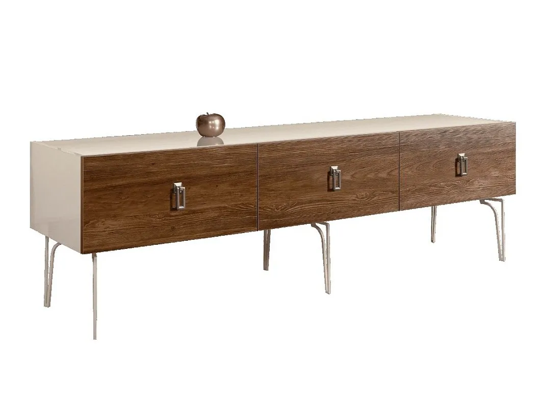 Тумба под телевизор 2.1м Bogemia Wood Fa (Слоновая кость) (Lakobel/Хром) БМТ-2(Wo)