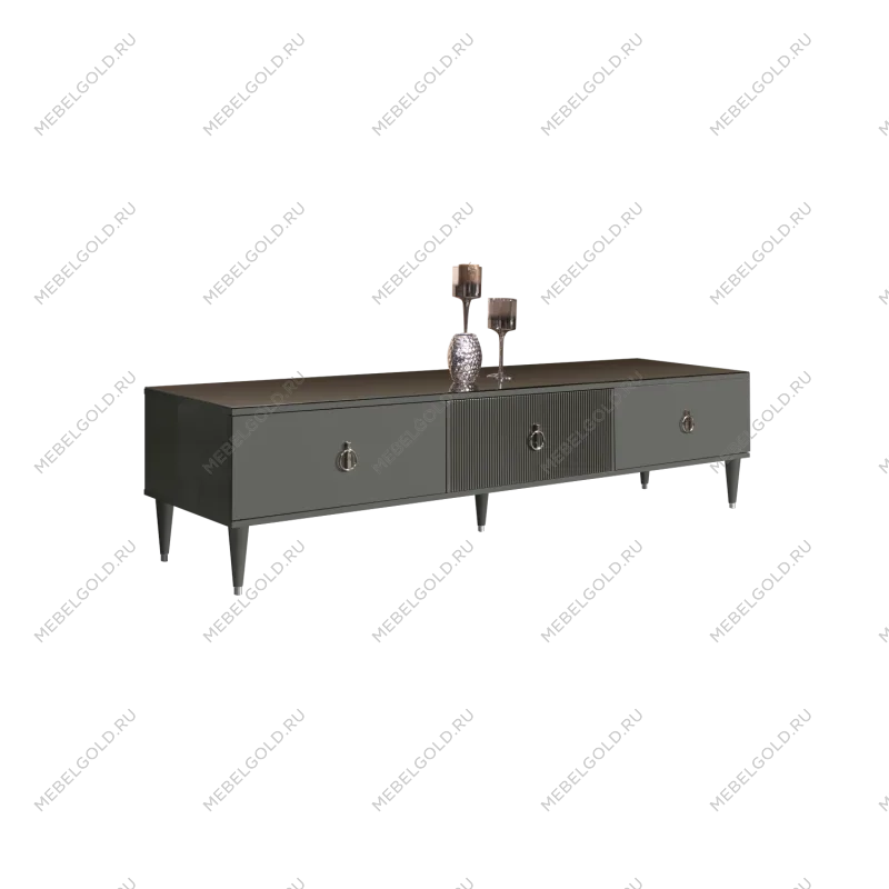 Тумба под телевизор 3 ящика Римини СОЛО (Серый/Серебро) РМТ-4(s)