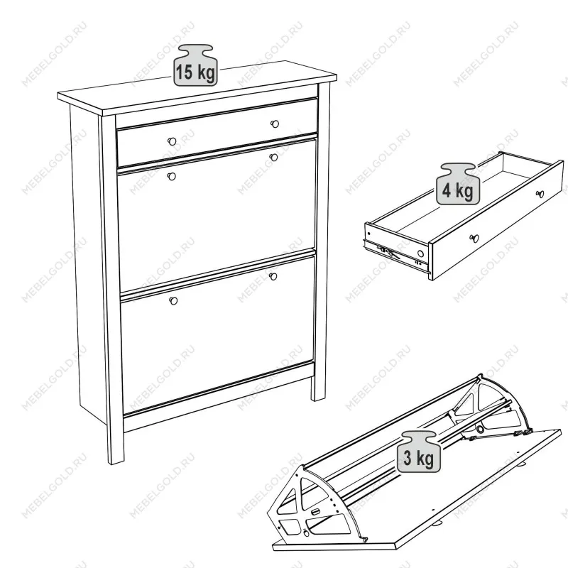Обувница Сага с 2 откидными ящиками 92х122 серая-ясень | изображение 6