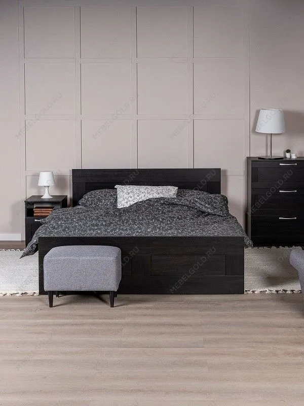 Кровать двуспальная Сириус, 160х200 см, черный, дуб венге | изображение 1