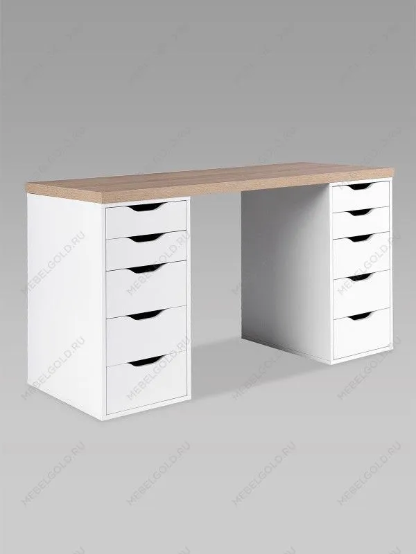 Стол письменный Ингар, 10 ящиков, 140х75х55 см, белый, столешница дуб беленый | изображение 7