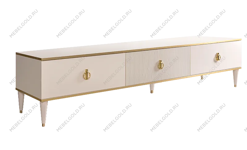 Тумба под телевизор 3 ящика Римини СОЛО (Слоновая кость/Золото) РМТ-4(s)