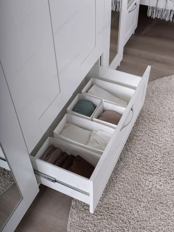 Шкаф Сириус, 4 двери и 1 ящик с зеркалами, 156х50х190 см, белый | изображение 4