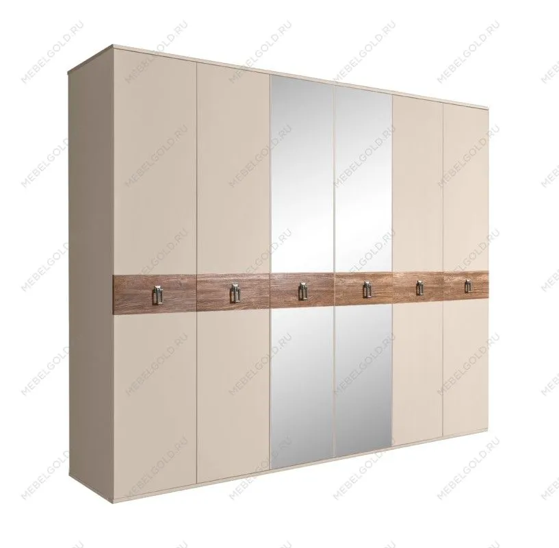 Шкаф 6-ти дв. с зеркалами Bogemia Wood Fa (Ваниль/Хром) БМШ1/6(Wo)
