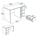 КАСТОР (KULLEN) стол письменный 3 ящика 116х65 серый | изображение 2