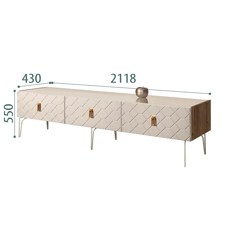 Тумба телевизионная 2.1м Bogemia Woodline Fa (Ваниль) (Lakobel/Золото) БМТ-2