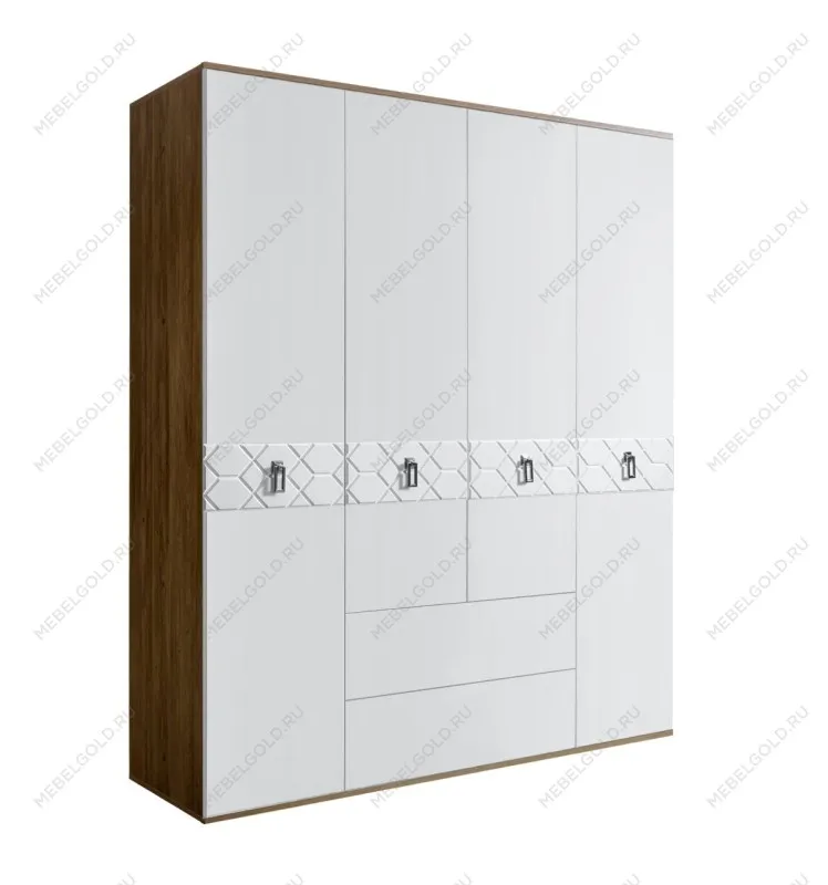 Шкаф 4-х дверный с ящиками Bogemia Woodline Fa (Белый/Хром) БМШ2/41