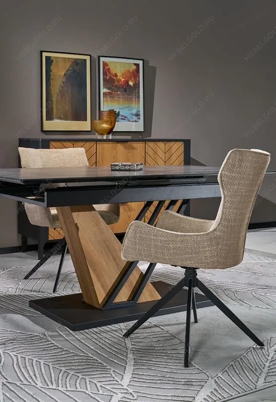 Стол обеденный Halmar VOLANT 140 (черный мрамор/дуб золотой) | изображение 11