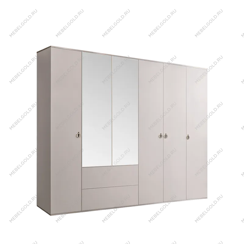 Шкаф 6-ти дверный с зеркалом, с ящиками Римини (Слоновая кость/Серебро) РМШ1/61