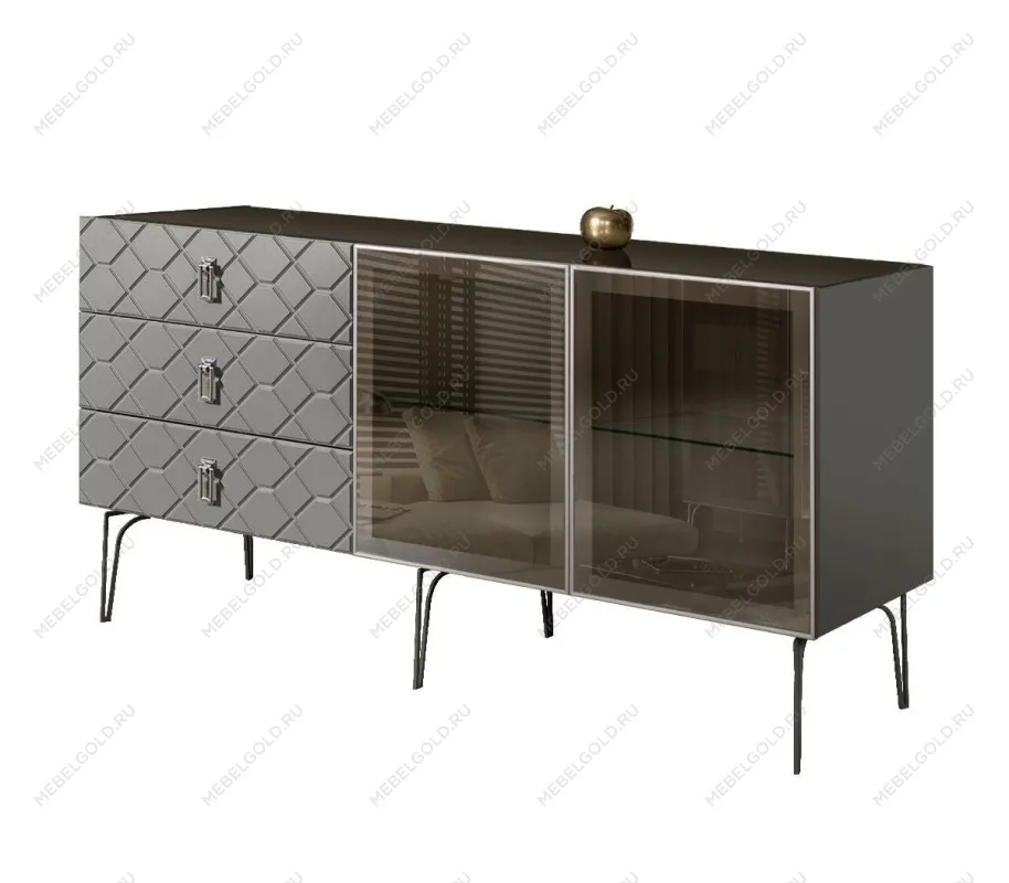 Комод 1.6м Bogemia Farfalle (Серый) (Lakobel/Хром) БМКМ-4(Fa)[5] - Выставка м. Марьина роща