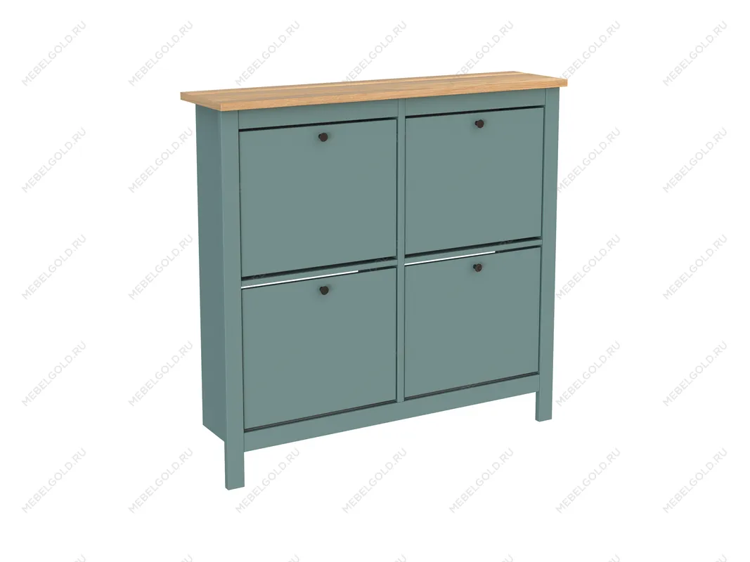 Обувница Сага с 4 откидными ящиками 113х108 темно-бирюзовая-ясень