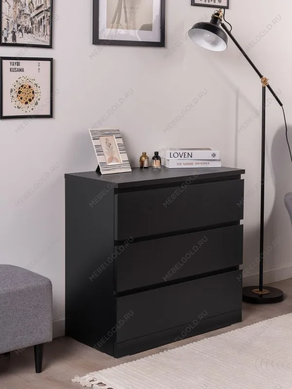 Комод Варма, 3 ящика, 80х78х40 см, шпон натурального дерева, ясень черный | изображение 1
