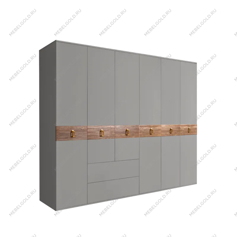 Шкаф 6-ти дверный с ящиками, Bogemia Wood Fa (Серый/Золото) БМШ2/61(Wo)