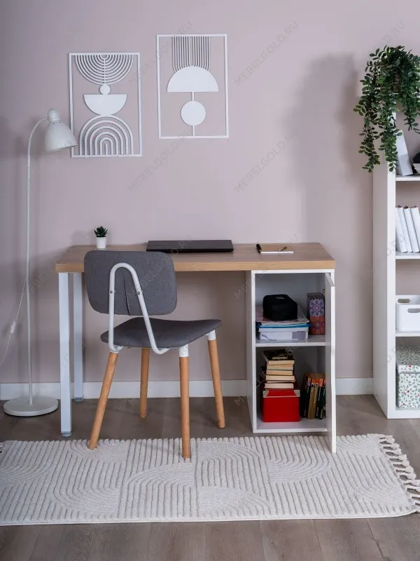 Стол письменный Ингар, с дверцей, 120x75x55, белый, столешница дуб беленый | изображение 3