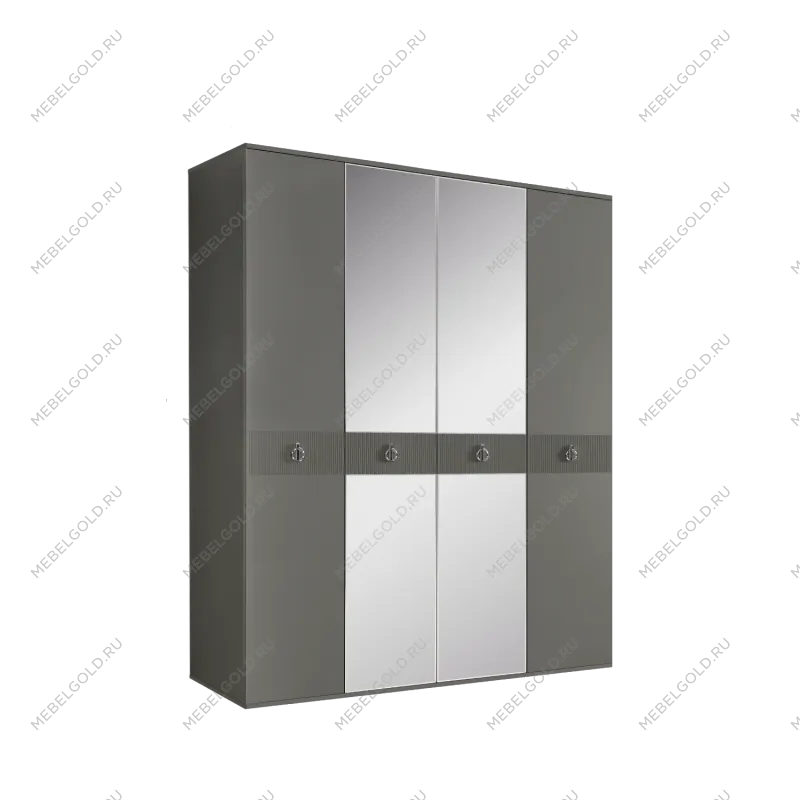 Шкаф 4-х дверный с зеркалом, с ящиками Римини СОЛО (Серый/Золото) РМШ1/41(s)