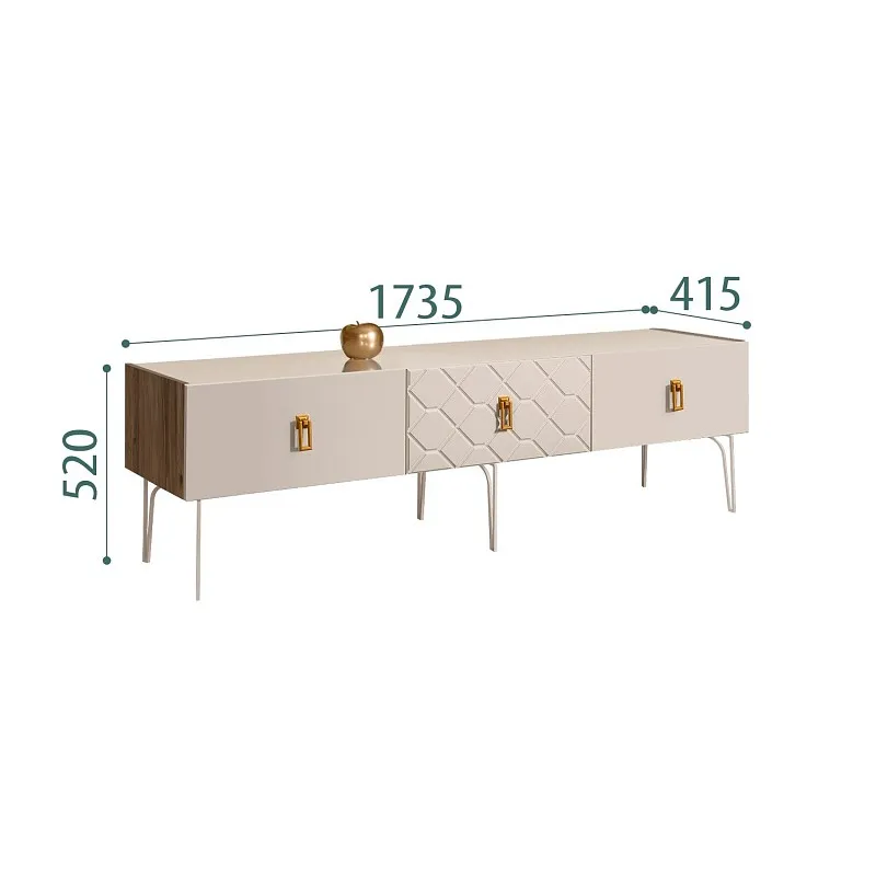 Тумба телевизионная 1.6м Bogemia Woodline Fa (Ваниль) (Lakobel/Золото) БМТ-1[10]