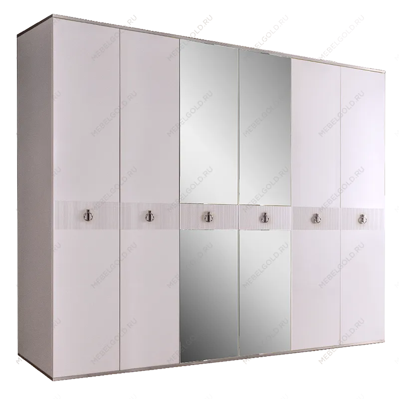 Шкаф 6-ти дверный с зеркалом Римини СОЛО (Белый/Серебро) РМШ1/6(s)