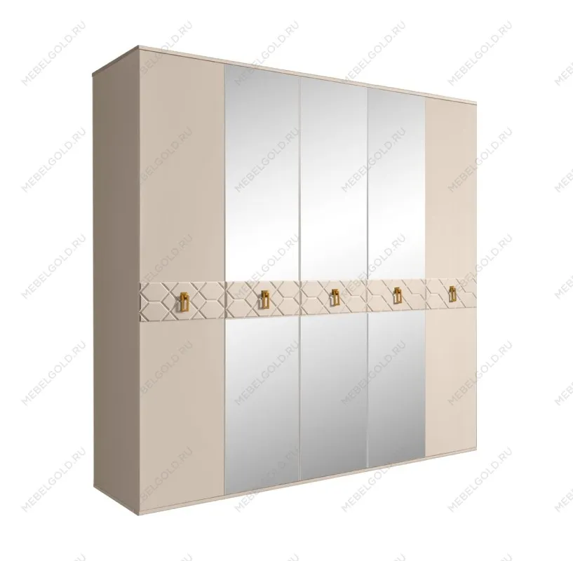 Шкаф 5-ти дв. с зеркалами Bogemia Farfalle (Ваниль/Золото) БМШ1/5(Fa)