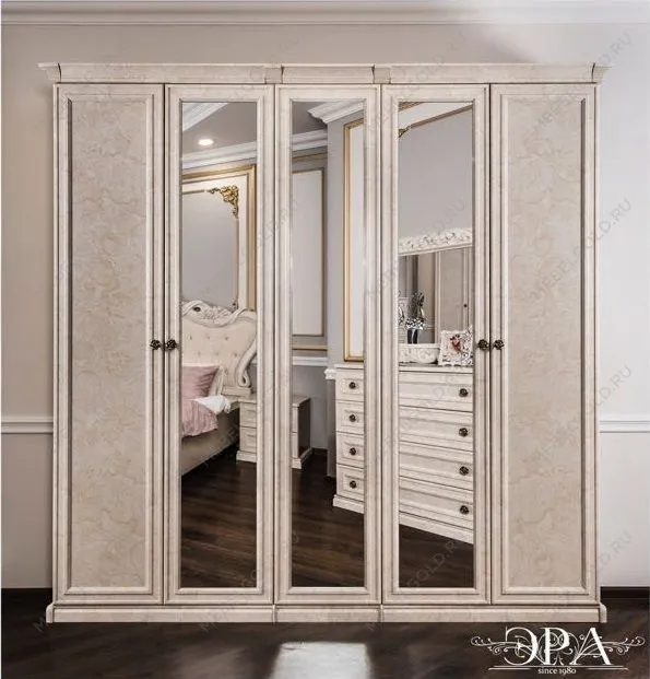 Шкаф Афина 5-дверный (2+1+2) с зеркалом крем корень | изображение 3