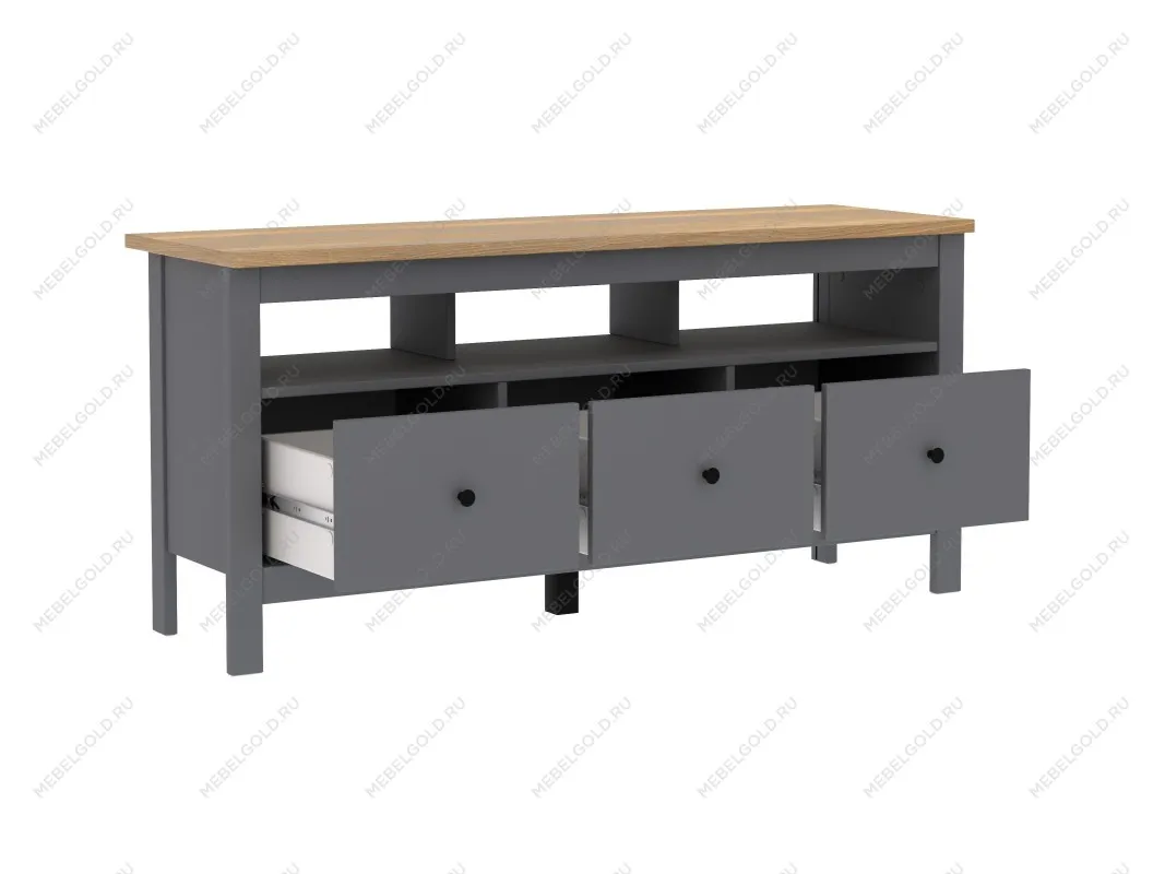 Тумба ТВ Сага, 3 ящика, 131х42х63 см, серая/ясень | изображение 14