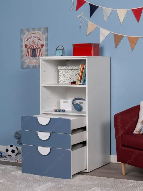 Стеллаж Пикси, с тремя выдвижными ящиками 60x57x120, озорной василек | изображение 1