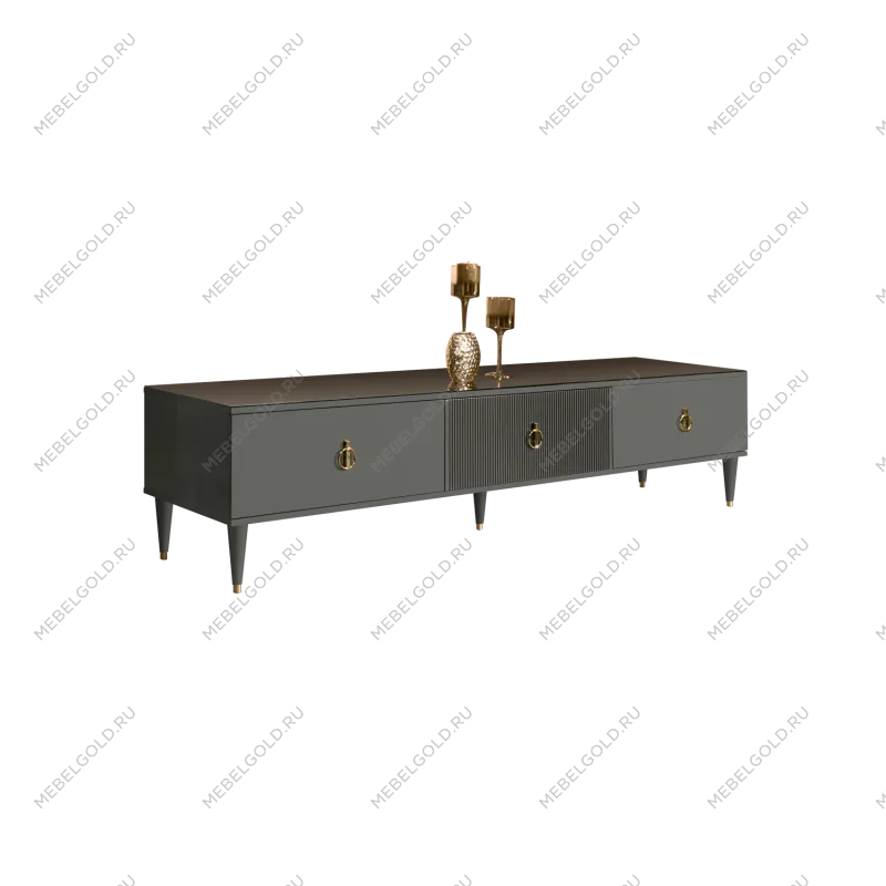 Тумба под телевизор 3 ящика Римини СОЛО (Серый/Золото) РМТ-4(s)
