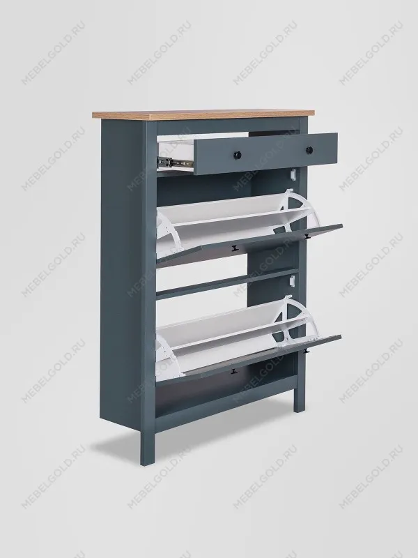 Обувница Сага с 2 откидными ящиками 92х122 темно-бирюзовая-ясень | изображение 7