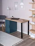 Стол письменный Ингар, с дверцей , 120х75х55 см, серо-бирюзовый/черный, столешница дуб беленый | изображение 4