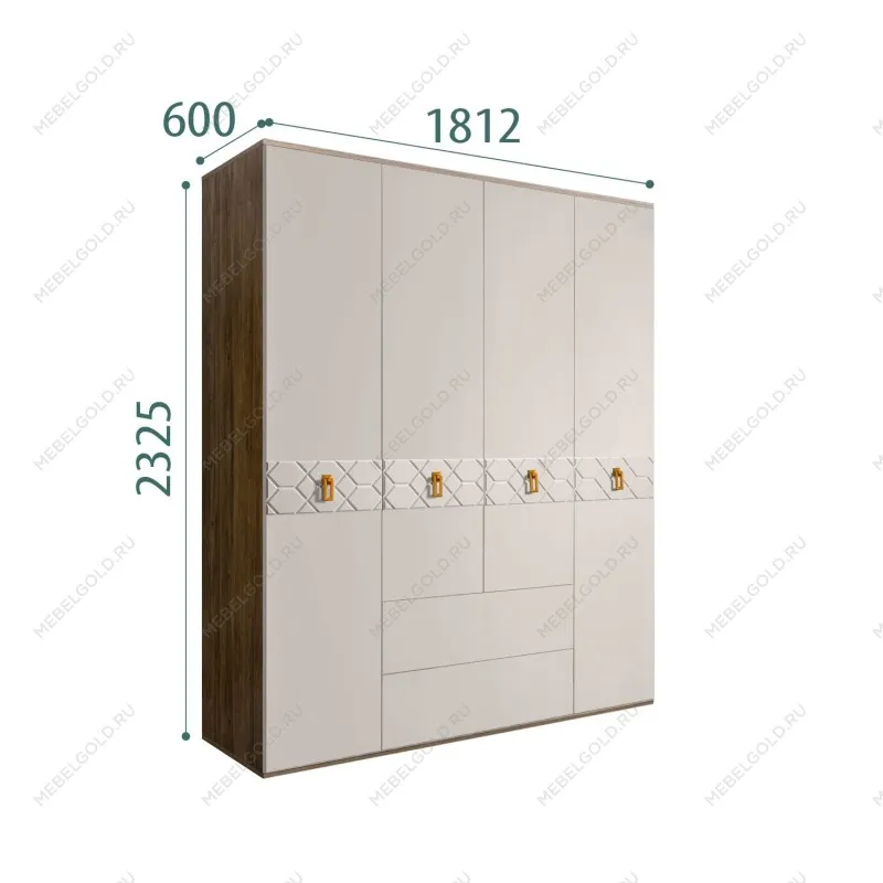 Шкаф 4-х дверный с ящиками Bogemia Woodline Fa (Шелк/Золото) БМШ2/41