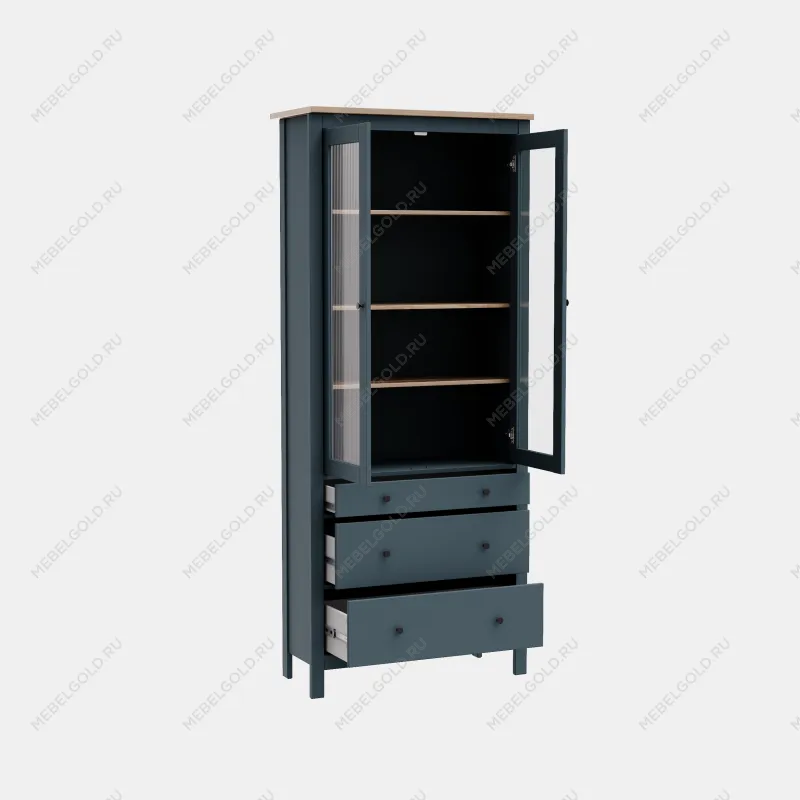 САГА шкаф с витриной 90 МОРУ темно-бирюзовый/ясень | изображение 1