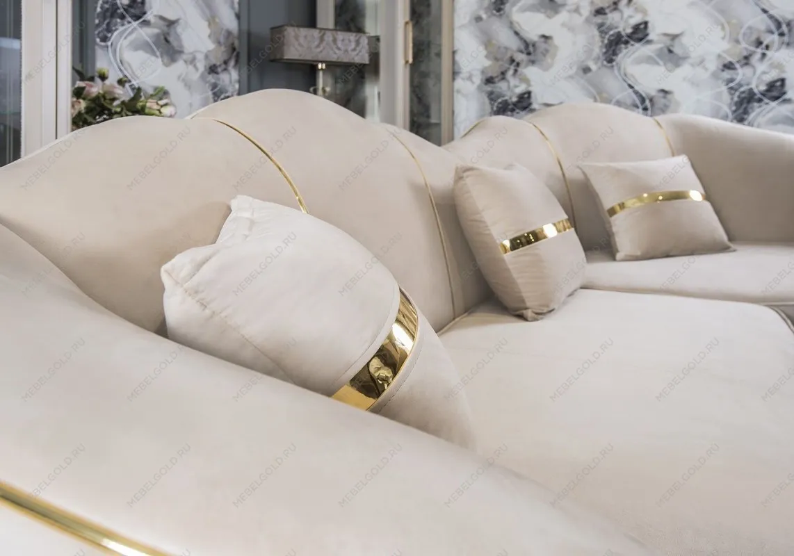 Диван Лара угловой 3-у-2 бежевый золото | изображение 9
