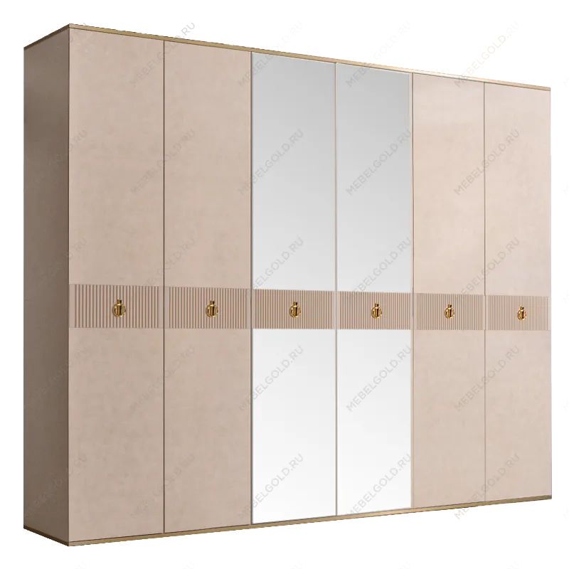 Шкаф 6-ти дверный с зеркалом Римини СОЛО (Латте/Золото) РМШ1/6(s)