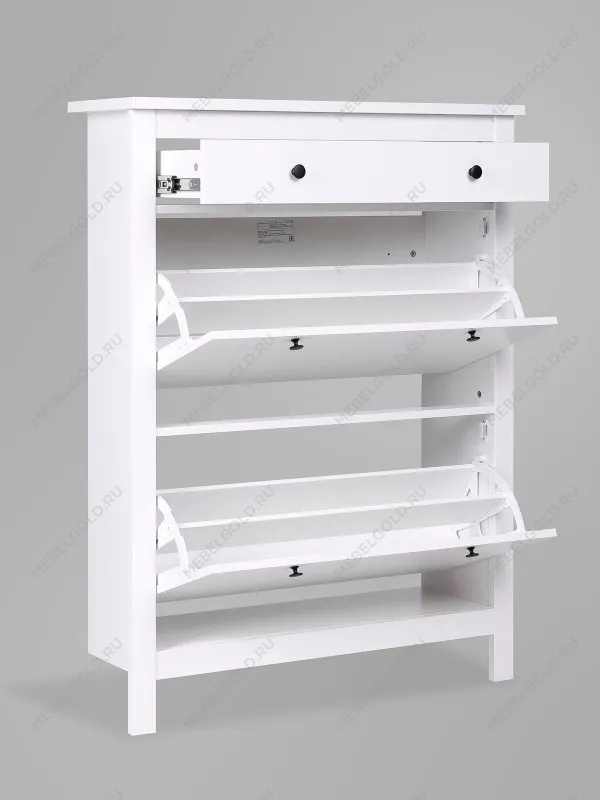 Обувница Сага с 2 откидными ящиками 92х122 белая | изображение 9