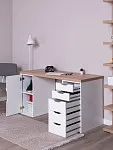 Стол письменный Ингар, с дверцей и 5 ящиками, 140x75x55, белый, столешница дуб беленый | изображение 3
