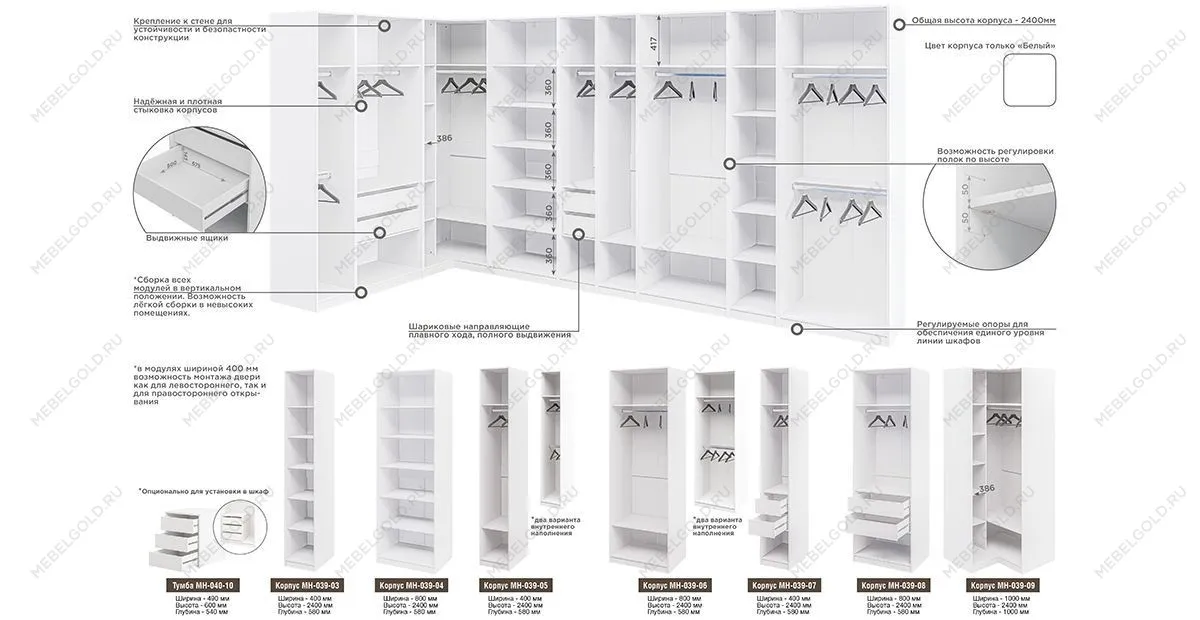 Шкаф Отис МН-039-06 П4 с фасадом МДФ (белый) | изображение 3