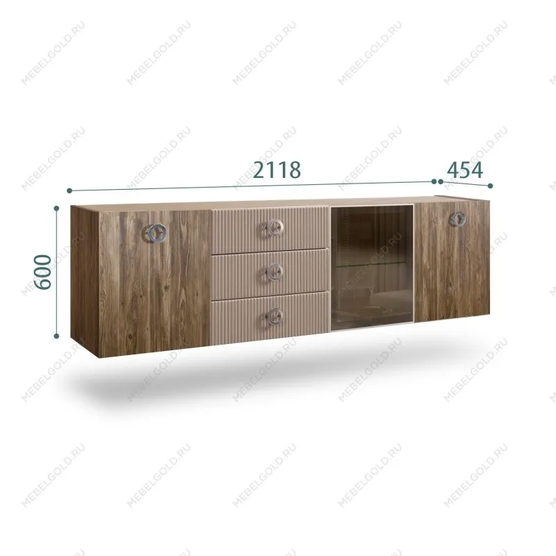 Комод 2.1м Bogemia Woodline Fly Wood Fi (Мокка) (Novabuk/Хром) БМКМ-5[4]