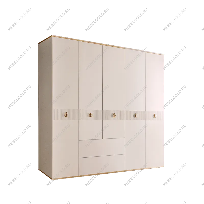 Шкаф 5-ти дверный с ящиками Римини СОЛО (Слоновая кость/Золото) РМШ2/51(s)
