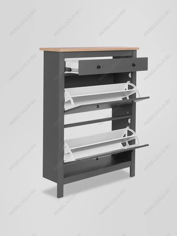 Обувница Сага с 2 откидными ящиками 92х122 серая-ясень | изображение 9