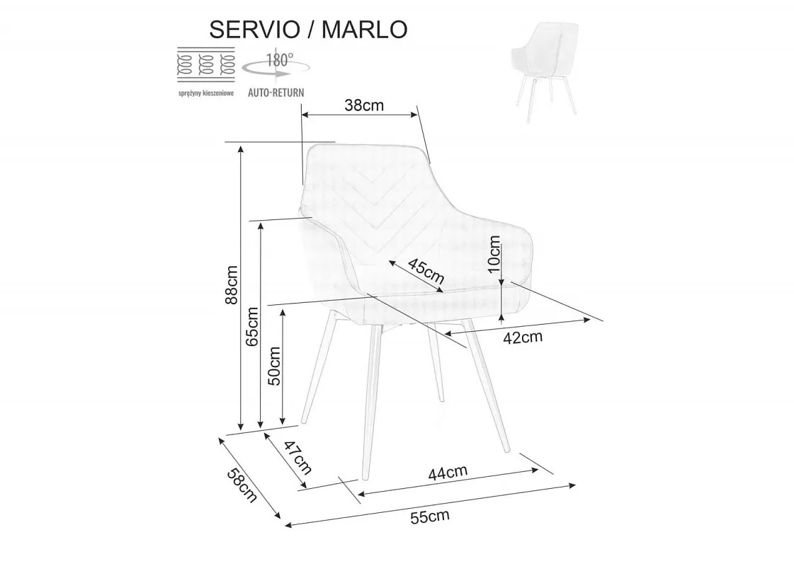Стул кухонный Signal MARLO Velvet Bluvel 40 поворотный (темно-бежевый/черный) | изображение 5