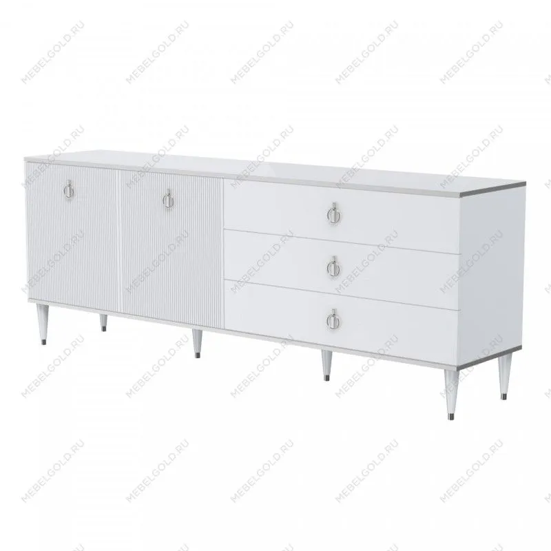 Комод для гостиной 2.1м Римини СОЛО (Белый/Серебро) РМКМ-5(s)
