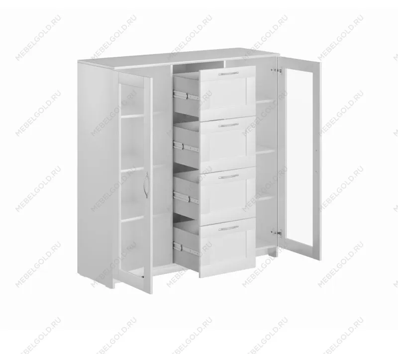 БРИМНЭС / СИРИУС тумба ИКЕА / IKEA 2 двери со стеклом и 4 ящика 117х123 белая | изображение 2