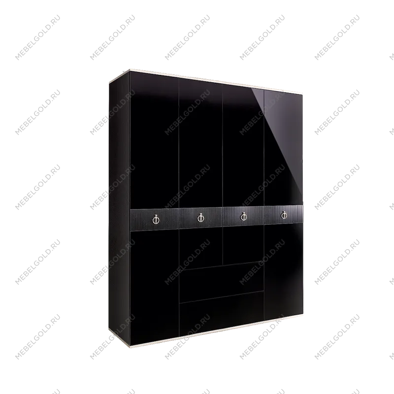 Шкаф 4-х дверный с ящиками Римини СОЛО (Черный/Серебро) РМШ2/41(s)