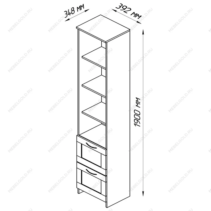 Стеллаж Сириус, 2 ящика, 39х35х190 см, дуб сонома | изображение 14