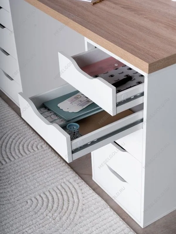 Стол письменный Ингар, 10 ящиков, 140х75х55 см, белый, столешница дуб беленый | изображение 5