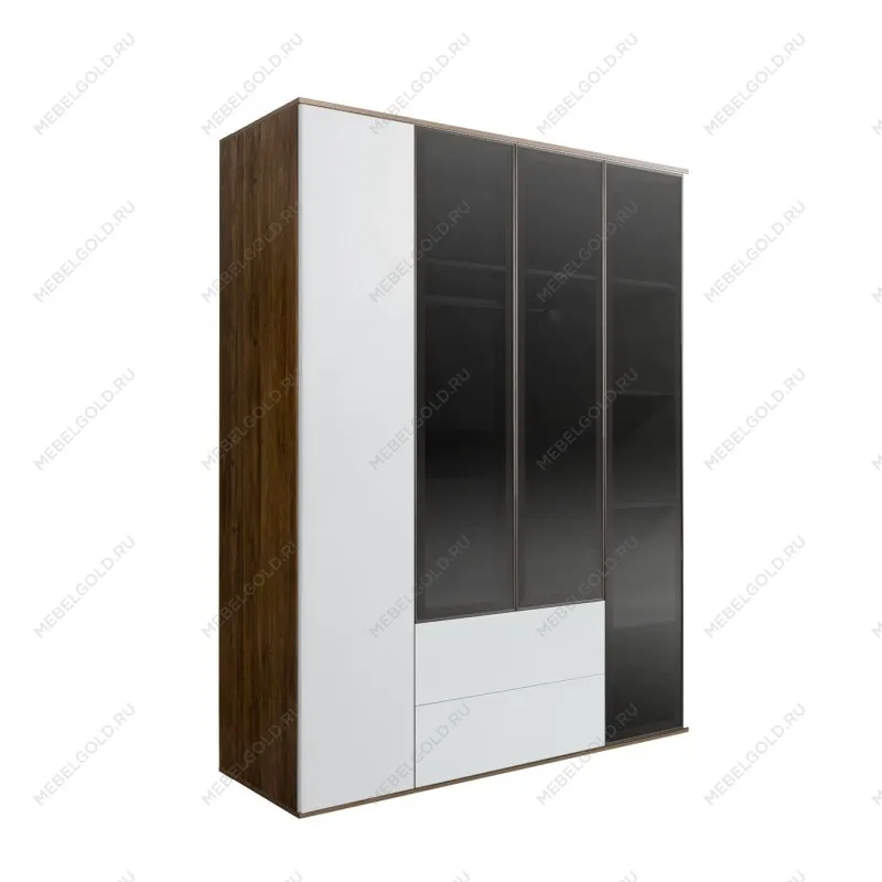 Шкаф 4-х дв. с ящиками Bogemia Woodline Air (Белый/Черный) БМШ2/42(3)