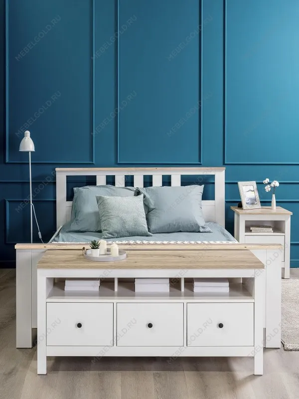 Кровать двуспальная Сага, 140х200 см, белая/ясень | изображение 1